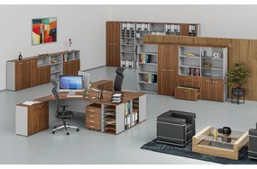 Szafa biurowa kombinowana PRIMO GRAY, drzwi przesuwne na 2 poziomach, 800 x 420 x 1434 mm, szary/orzech