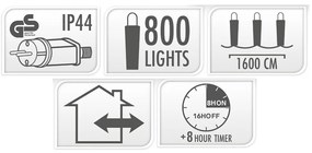 Lampki choinkowe LED z efektem bieżącej wody, 800 cm