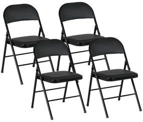 HOMCOM Zestaw 4 składanych krzeseł czarnych sztuczna skóra metalowa rama do 120 kg | Aosom PL
