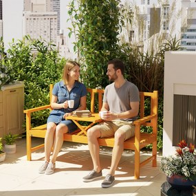 Outsunny Ławka Ogrodowa Drewniana z Wysuwanym Stołem Jasnobrązowy 153x56x91cm | Aosom PL