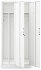 Szafka ubraniowa BHP biała: czterokomorowa KACPER, 800 x 1800 x 500 mm