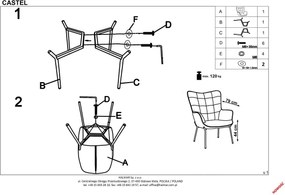 Pikowany fotel wypoczynkowy z podłokietnikami Castel