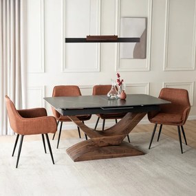 Stół Rozkładany Prostokątny ALICANTE 160-200 cm Ceramiczny Czarny/Orzech do Jadalni Nowoczesny