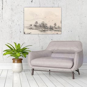Obraz na szkle - Rysunek krajobrazu w stylu vintage (70x50 cm)