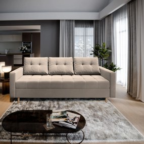 Masseno Sofa MILO z funkcją spania i pojemnikiem na pościel, Rozkładana sofa - Beżowy, PAROS 02