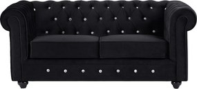 Kanapa 2 osobowa z czarnego weluru z guzikami w kształcie kryształków - CHESTERFIELD