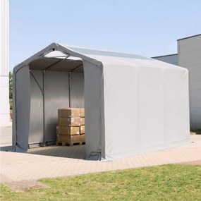 TOOLPORT 4x6m Hala namiotowa - 3,0 m wysokość ścian bocznych z bramą na zamek błyskawiczny i świetlikami dachowymi, PVC 850, szary, bez statyki - (79868)