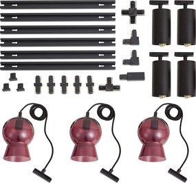 Nowoczesny czarny system szynowy z 4 reflektorami i 3 fioletowymi lampami wiszącymi 1-fazowy - Iconic Bell Jeana Luxe