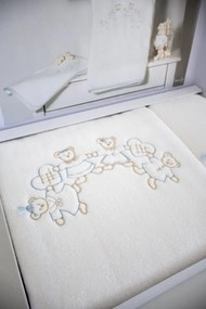 Podarunkowy zestaw ręczników dla dzieci FAMILY, 2 szt Śmietankowy /  Niebieski haft Zestaw (ręcznik 50x90cm, ręcznik 70x130cm)