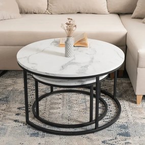 Zestaw Stolików Kawowych DAFNE MAX 60 cm/80 cm Biały Marmur Glamour