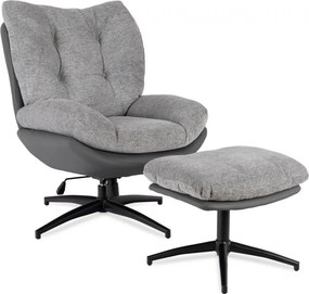 Fotel Wypoczynkowy Obrotowy FREMONT z Podnóżkiem Szary/Czarny Nowoczesny
