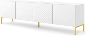 Szafka rtv w stylu glamour biały połysk + złote nóżki H6-W10