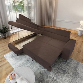 Masseno Narożnik ALVORO z funkcją spania i pojemnikiem na pościel Narozniki L, Rozkładana sofa - Brązowy, QUELLE 25