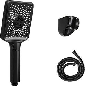 NETTLIFE Czarna słuchawka prysznicowa oszczędzająca wodę z 3 kwadratowymi strumieniami