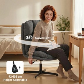 HOMCOM Obrotowy fotel akcentowy, fotel do czytania z tkaniny lnianej bez podłokietników, szerokie siedzisko z metalowymi nogami, ciemnoszary | Aosom PL