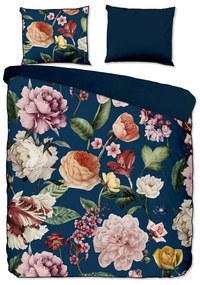 Ciemnoniebieska pościel jednoosobowa z satyny bawełnianej 140x220 cm Fiori – Descanso