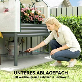 Outsunny Podwyższona grządka z nakładką szklarniową z metalu, skrzynia do sadzenia z półką, podwyższona 120 x 55 x 140 cm | Aosom PL