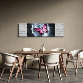 Obraz - Różowy motyl w ścianie (170x50 cm)