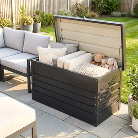 Outsunny Skrzynia ogrodowa metalowa 450 l skrzynia na poduszki z dwuwarstwową pokrywą 120 x 61 x 62 cm wodoodporna zamykana Szary | Aosom PL