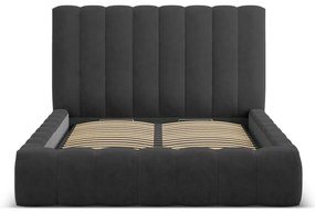 Antracytowe tapicerowane łóżko dwuosobowe ze schowkiem i stelażem 200x200 cm Kelp – Micadoni Home