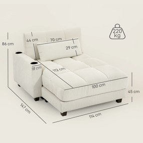HOMCOM Sofa-łóżko z poduszką, pianka, przekształcalna w łóżko, uchwyt na kubek,  kremowy