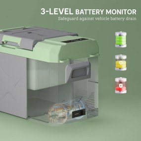 Outsunny 24,2 L Lodówka Campingowa, Lodówka Samochodowa z LED, Adaptory AC i DC, Cicha Praca, Szara+Zielona