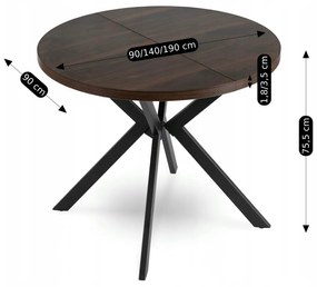 Stół Okrągły Rozkładany LUGO 90-190 cm Orzech/Czarny Loft