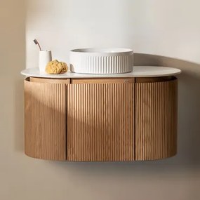 Zestaw Wiszących Mebli Łazienkowych Z Drewna Carsone Naturalna & Bez Jednostki Pomocniczej & Owalne - Sklum