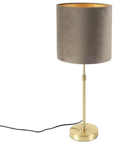 Lampa stołowa złoto/mosiądz z abażurem z weluru taupe 25 cm - ParteWiejski/ Rustykalny / Vintage Oswietlenie wewnetrzne