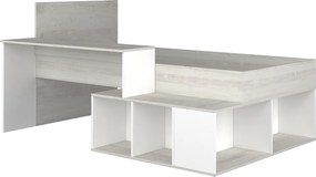 Łóżko piętrowe 90 x 200 cm  ze skrzynią i i biurkiem - Naturalny i biały + Stelaż - RIGALI
