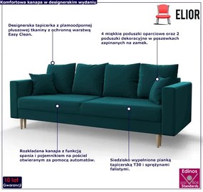 Turkusowa rozkładana sofa z funkcją spania Lunari