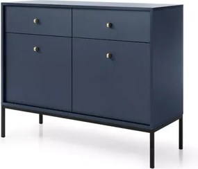 Komoda Gerra 2 – nowoczesna elegancka komoda w kolorze beżowym lub granatowym z 2 drzwiami i 2 szufladami na metalowych nogach