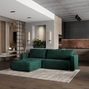 Masseno Narożnik TURIN z funkcją spania i pojemnikiem na pościel Narozniki L, Rozkładana sofa - Butelkowa zieleń, MONOLITH 37