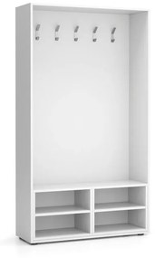 Wieszak ścienny BORDER z półką na buty, 5 haczyków, biała/biała