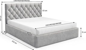 Beżowe łóżko z pikowanym zagłókiem 3 rozmiary H7-G28