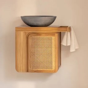 Zestaw Wiszących Mebli Łazienkowych Z Drewna Tekowego Georgy Drewno Tekowe & Okrągły Szary Cement Ø40 Cm Tarsis & Bezlusterkowiec & Bez Kranu - Sklum