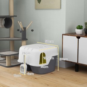 PawHut Kuweta dla Kota z Pokrywą i Łopatką, Łatwa w Czyszczeniu, Zamykana, Kolor Biały