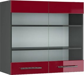 Szklana szafka kuchenna bordowa czerwień wysoki połysk 80x34.1x72 fame-line