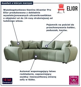 Zielony rozkładany narożnik L z funkcją spania T7-S43