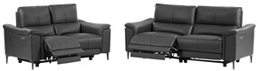 Kanapy 3-osobowa i 2-osobowa z elektryczną funkcją relax z antracytowej skóry bydlęcej - VALPARO