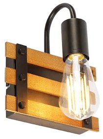 Industrialna lampa ścienna czarna z drewnem - Paleta MaiPrzemysłowy Oswietlenie wewnetrzne