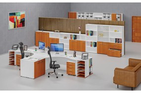 Szafa biurowa kombinowana PRIMO WHITE, drzwi na 3 poziomach, 800 x 420 x 1434 mm, biały/wiśnia