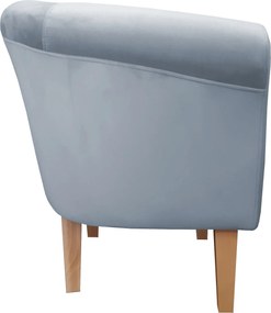 Fotel Milo tkanina Welur wygodny fotel tapicerowany do salonu i sypialni : Kolor nogi - Drewno, Kolor tkaniny - VELVET - BL06, Wysokość nogi - 20 cm