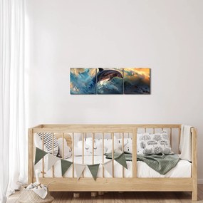 Obraz - Delfin, ilustracje (z zegarem) (90x30 cm)