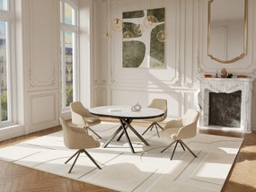 Stół do jadalni rozkładany dla 4-6 osób z ceramiki, MDF i metalu - Efekt białego marmuru i brązu - FEROLA