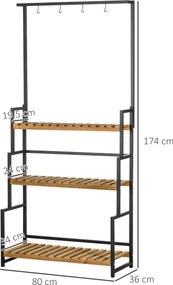 Outsunny Stojak na Kwiaty Drewniany z 3 Poziomami i Haczykami Naturalny Schody Kwiatowe 80x36x174cm | Aosom PL