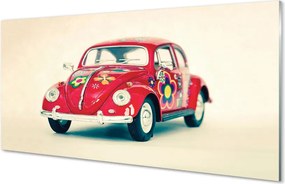 Panel szklany do Kuchni Czerwony Samochód w Kwiaty