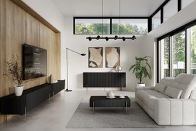 Szafka RTV Malmi 200 cm - czarny mat / złote nóżki