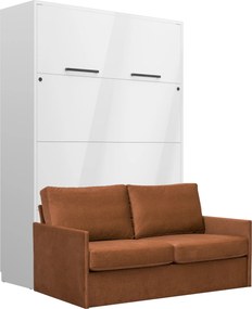Półkotapczan z sofą GENIUS 140x200 lub 160x200 cm kolor biały połysk rozwiązanie do małych pomieszczeń (sofa z pojemnikiem)