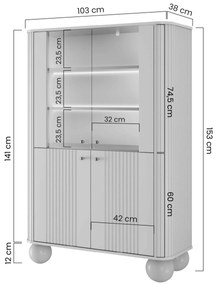 Witryna Vesper 103 cm czterodrzwiowa - kaszmir / orzech / czarne uchwyty / nogi kule